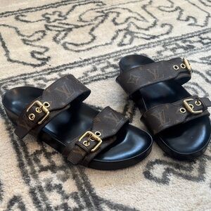 Louis Vuitton Brown and Gold Sandals